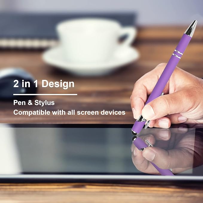Ballpoint Pen with Stylus Tip, Soft Touch Click Metal Pen, 1.0mm Medium Point, Black Ink, 12 Count(Purple)