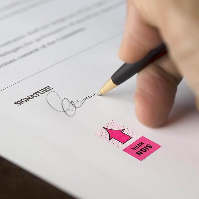 600pcs/6 Packs Sign Here Tabs, Arrow Labels Stickers Sticky Signature Tags Adhesive Message Flags for Documents Notebooks Home Office School Supplies (Orange, Purple)