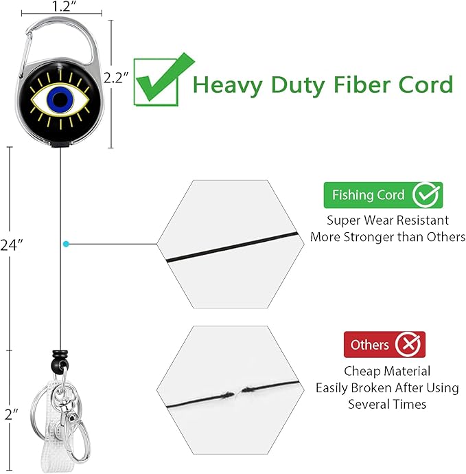 Evil Eye Badge Reel Retractable Heavy Duty with 360°Swivel Carabiner Clip, Cute ID Badge Holder Retractable, ID Card Holder Retractable Keychain Name Badge Clip, Nurse Teacher Gifts