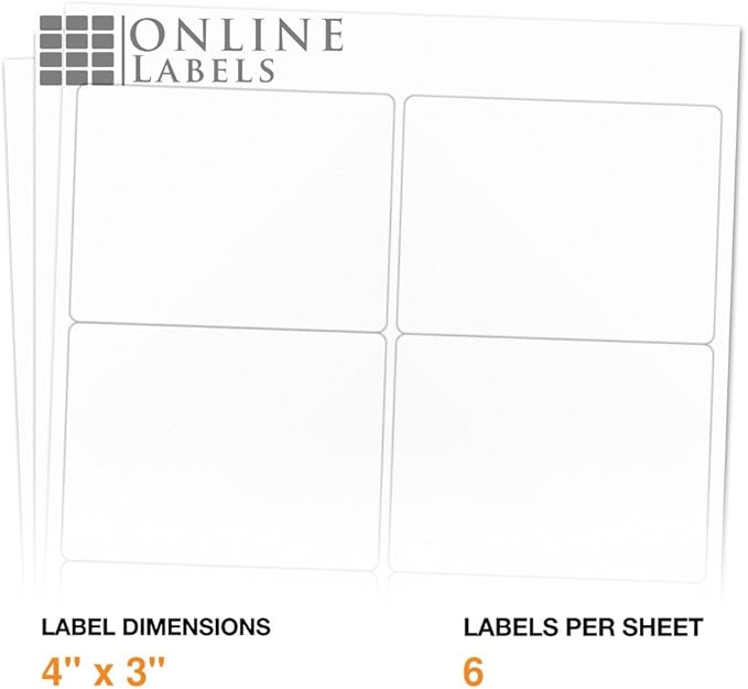4 x 3 Rectangle Mailing Labels - Permanent, White Matte - Shipping, Wine, Product - Pack of 12,000-2,000 Sheets - Inkjet/Laser Printers - Online Labels