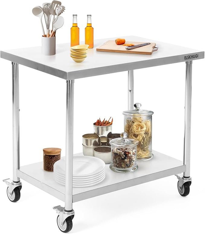 Stainless Steel Table for Prep & Work 48 x 24 Inches with Caster Wheels,Commercial Heavy Duty Metal Table with Undershelf for Home,Restaurant and Hotel Kitchen (48" x 24")