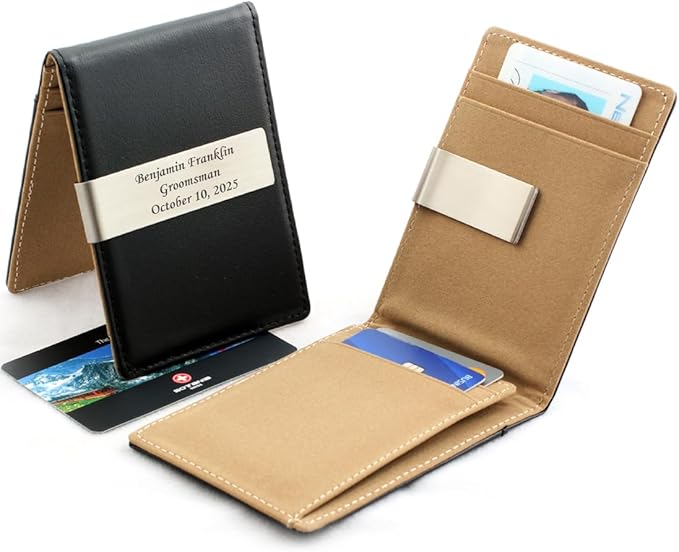 Free Engraving - Personalized Groomsmen Gift, Roller Ballpen, Ballpoint pen, Ball pen, Refillable Pen, Refill pen, Leather Money Clips, Card Holder, Three Lines Each 30 Characters