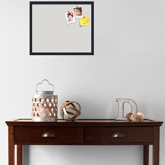 PinPix 22x18 Inch Cork Bulletin Board. This Decorative Framed Pin Board Comes with Light Stone Design and a Satin Black Frame. Ideal for Home Office Decor or Message Board (PinPix-1809)