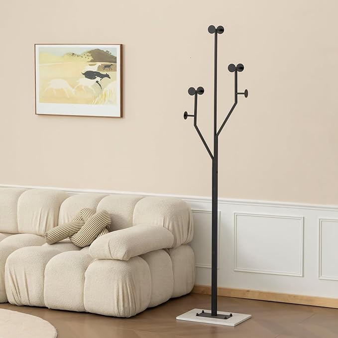 Heavy Duty Coat Rack Tree-shaped Metal Freestanding Coat Tree with Sturdy Marble Base Corner Coat Rack for Bedroom Entryway Hallway 14.96 x 10.24 x 68.9 Inches (Black)