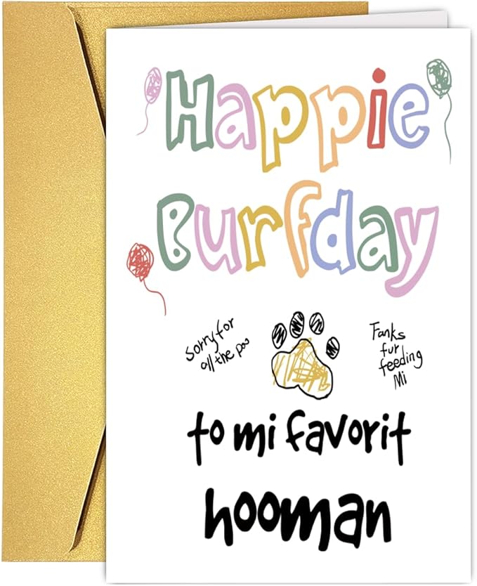 Funny Birthday Card From Cat Dog, Happy Birthday Card Gift for Dog Dad Mom Friend Women Men