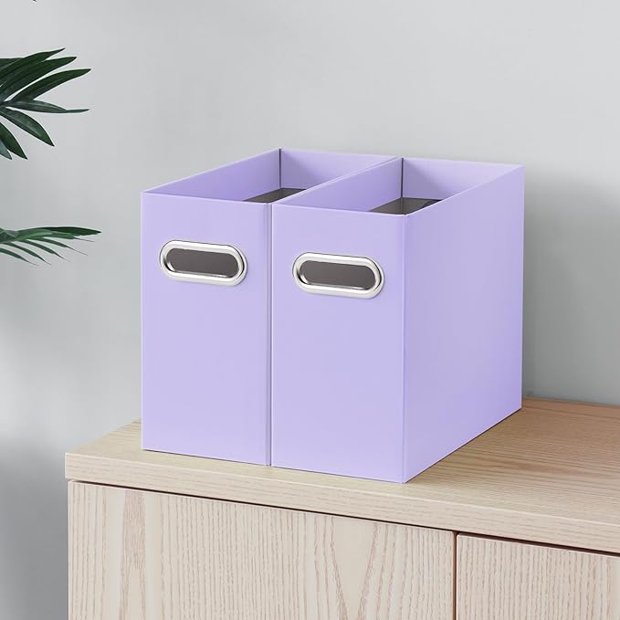 Oterri File Organizer, Small Storage Box, Cardboard File Folder Organizer, Collapsible File Box, Hanging File Organizer for Letter Size, Portable File Box with Handle, Only Box (Purple,8 Packs)