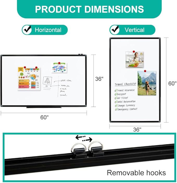 XIWODE Large Magnetic Dry Erase Board，Whiteboard for Wall, 36 x 60 inches, Whiteboard Marker Board Writing Board，Black Aluminum Frame, Durable, for Home School & Office