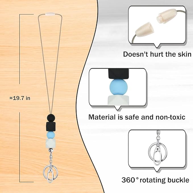 POPLOPP 4PCS Teacher Lanyards for ID Badges and Keys, Cute Silicone Beaded Lanyard for Women Nurse Employees Students