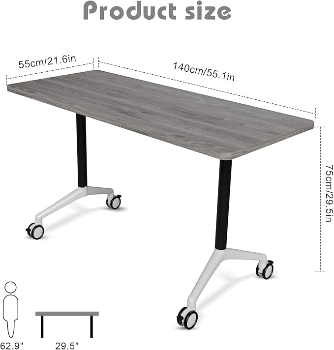 Conference Room Table with Flip-Top Design for Dynamic Meetings, Business Table Computer Desk with Heavy-Duty Frame,Foldable Seminar Meeting Tables for Home Office (4, B, 55.1IN)