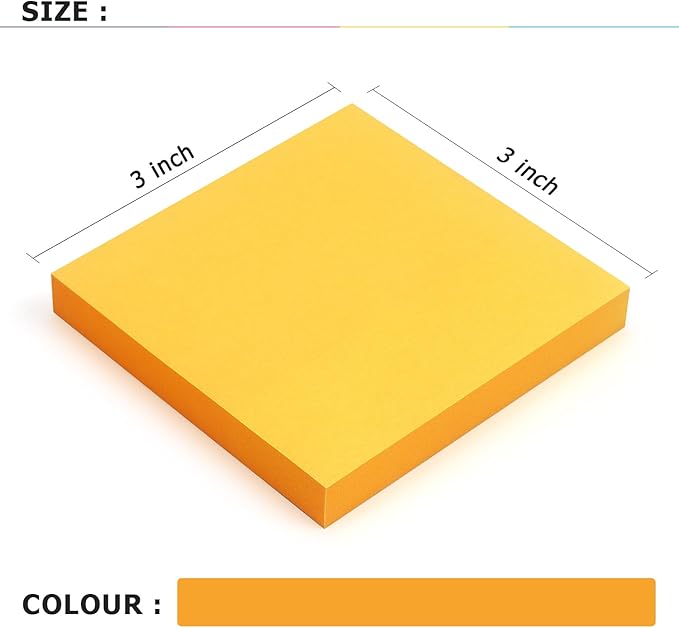Sticky Notes 3x3 Self-Stick Notes Bright Colors Sticky Notes 4 Pads 100 Sheets/Pad (Orange)