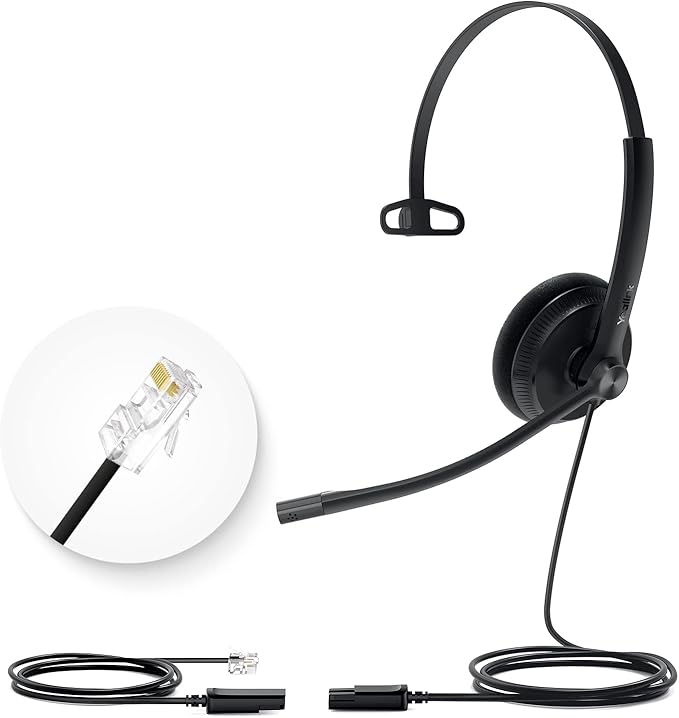 Yealink Phone Headsets for Office Phones YHS34 Lite QD to RJ9 Wired Headset Compatible with Poly Snom Grandstream Phones Desk Landline Headset with Microphone -Mono/72g/2.1m Cable