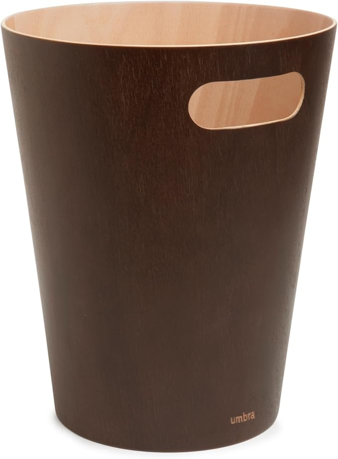 Umbra Woodrow, 2 Gallon Modern Wooden Trash Can Wastebasket or Recycling Bin for Home or Office, Espresso