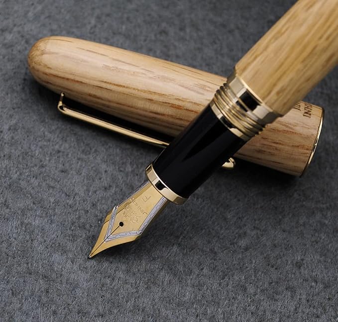 JINHAO 9036 Natural Wood Fountain Pen Handmade Ink Pen (Fine Nib 0.5mm, Oak Wood)