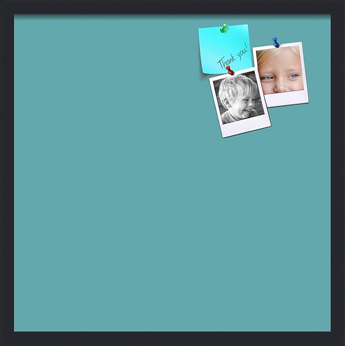 PinPix 22x22 Inch Cork Bulletin Board. This Decorative Framed Pin Board Comes with Aqua Pastel Design and a Satin Black Frame. Ideal for Home Office Decor or Message Board (PinPix-1806)