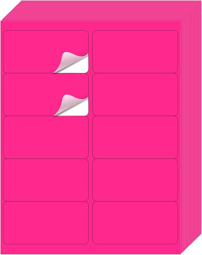 STARLIBOO Shipping Labels Stickers, 2"×4" Printable Fluorescent Mailing Labels for Laser/Inkjet Printing- Matte, Permanent Adhesive Sticker (Fluorescent Pink)