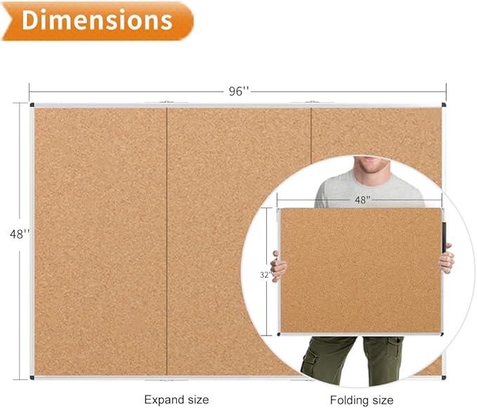 VIZ-PRO Large Cork Bulletin Board/Foldable Noticeboard, 96 X 48 Inches, Silver Aluminium Frame