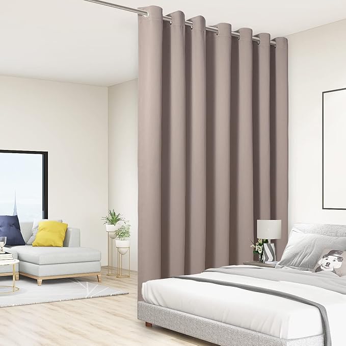 BONZER Room Divider Curtain Total Privacy Wall Noise Reducing Extra Wide Blackout Curtains for Patio Sliding Glass Door, 108L x 150W Inch (9L x 12.5W ft), 1 Panel, Khaki