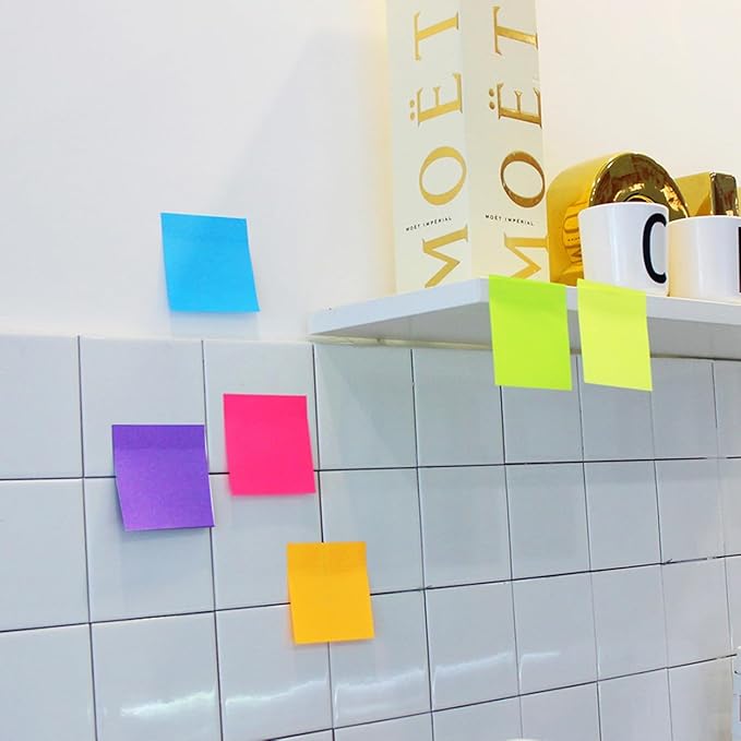 Sticky Notes 3x3 Inches,Bright Colors Self-Stick Pads, Easy to Stick for Home, Office, Notebook, 24 Pads/Pack