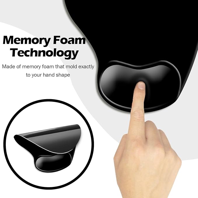 DOOKE Ergonomic Mouse Pad with Wrist Support and,Mouse Pads with Non-Slip PU Base for Home Office Working Studying Easy Typing & Pain Relief Black