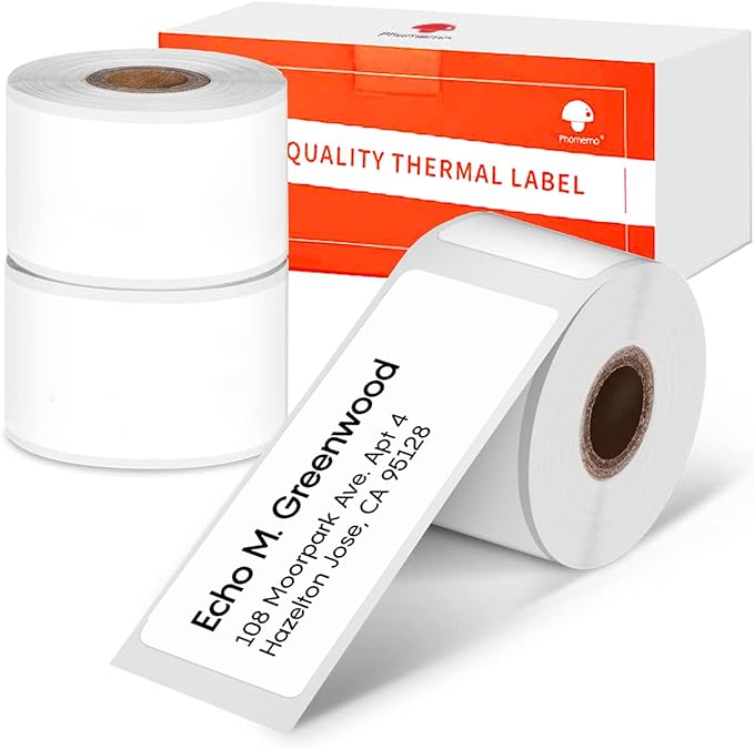 [3x130 pcs] Phomemo Address Labels, 0.98''x2.64'' (25x67mm) M110 M100 M220 M221 M120 M200 Labels, White, 130 Labels/Roll, 3 Rolls, All-Purpose Adhesive Thermal Phomemo Original Labels