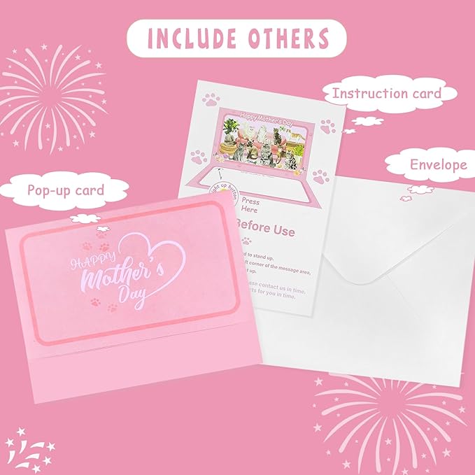 4D Pop Up Mothers Day Card with ligh, Cat Mother's Day Card For Mom, Living Room, Cat Themed (Cat Mother's Day Card)