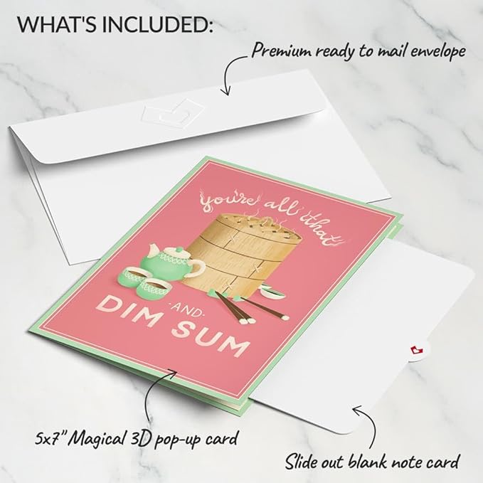 Lovepop Everyday Pop-Up Card for Her, Him, Girls, Boys - 3D Love Greeting Cards - Dim Sum - 5" x 7" - Blank Note Card & Envelope Included