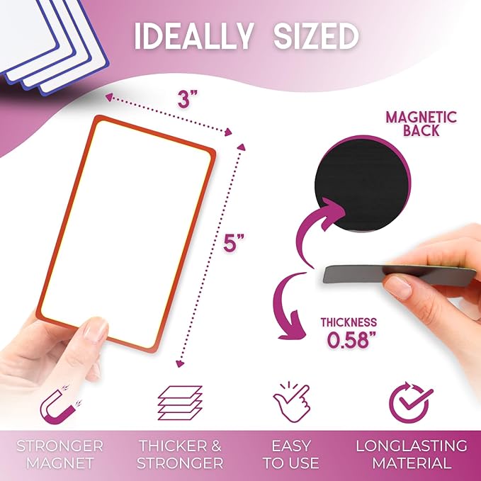 Availey 32 Pieces (3 x 5") - Colored Border Magnetic Dry Erase Labels - Reusable Strips for Classroom Home Office Garage Refrigerator Blank Writable Erasable Cards Name Tags Students Locker Shelf