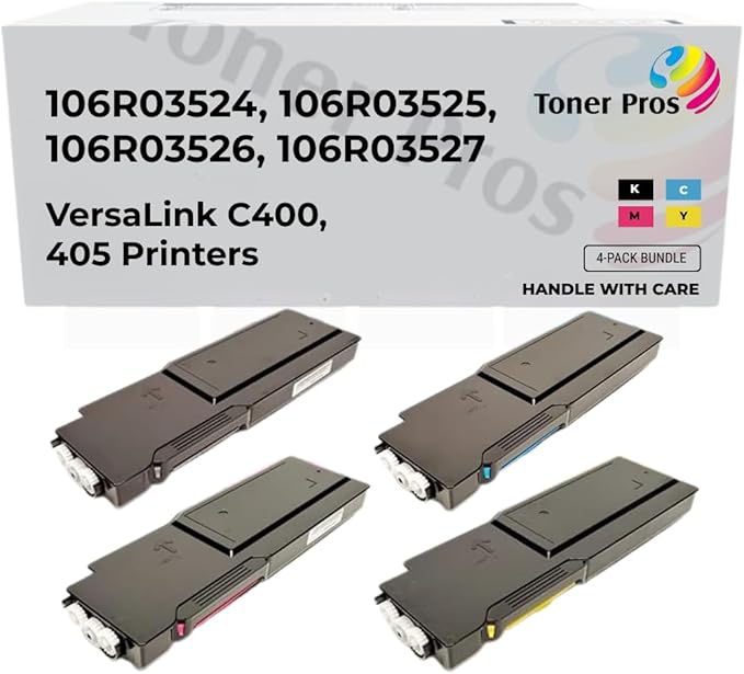 Toner Pros Replacement Toner Cartridge for Xerox 106R03524, 106R03525, 106R03526, 106R03527 – Extra High Yield 4-Color Pack for VersaLink C400, C405 Printers – Black: 10,500 & Color: 8,000 Pages Each