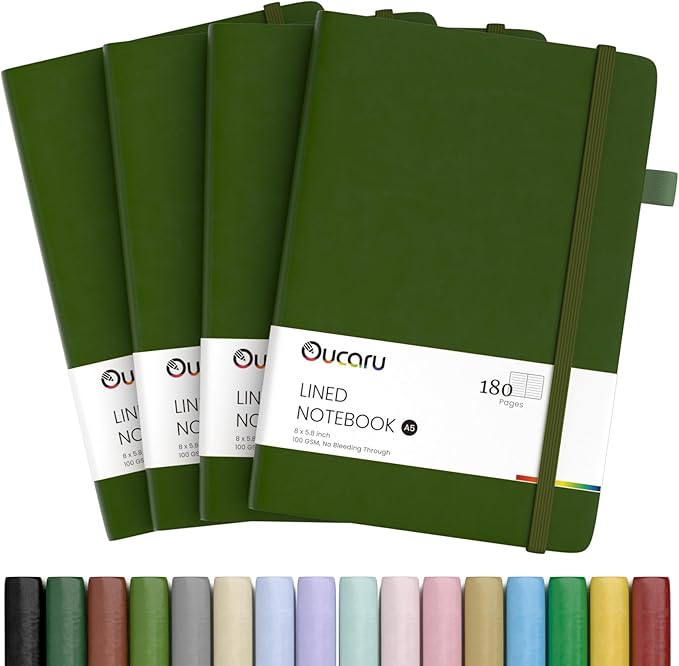 Lined Journal Notebook, 4 Pack, 180 Pages, A5 Journals for Writing, 100 GSM Thick Paper, Small Notebooks Daily Journal for Women Men Work, Business, School, Travel Supplies