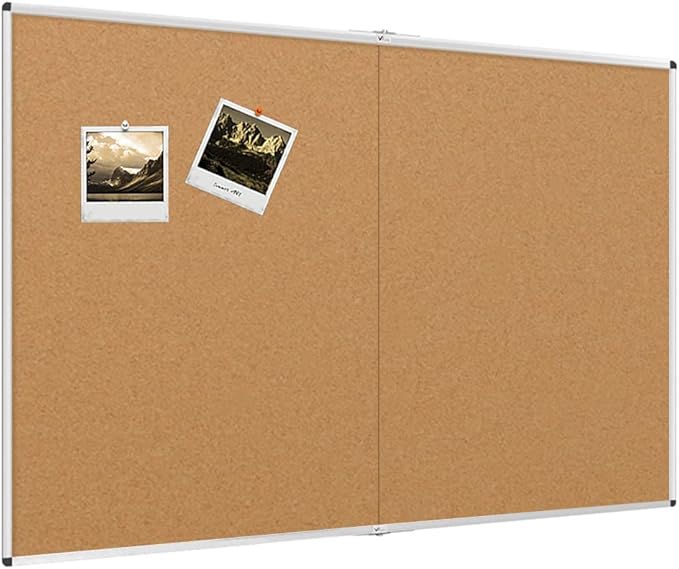 VIZ-PRO Large Cork Bulletin Board/Foldable Noticeboard, 48 X 48 Inches, Silver Aluminium Frame