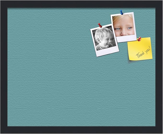 PinPix 20x16 Inch Cork Bulletin Board. This Decorative Framed Pin Board Comes with Aqua Pastel Design and a Satin Black Frame. Ideal for Home Office Decor or Message Board (PinPix-1806)