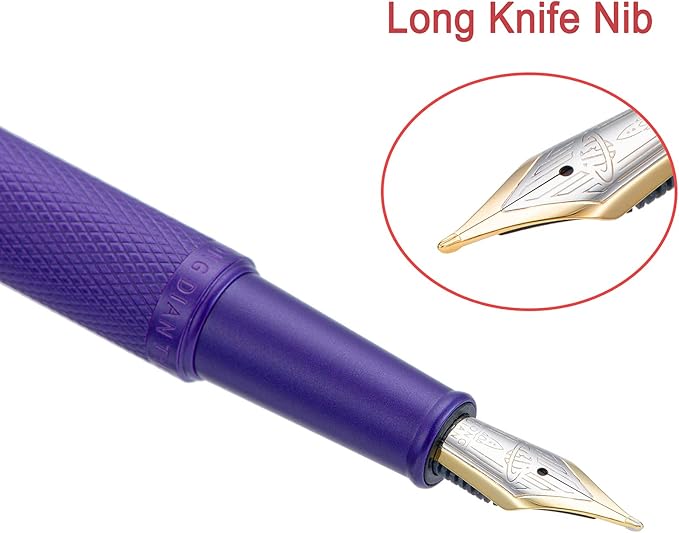 Hongdian 1851 Purple Forest Fountain Pen Blade Nib Classic Design Calligraphy Pen with Converter and Metal Pen Case Set