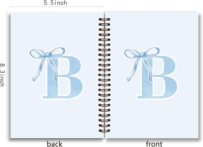 Initial B Notebook Journal,Personalized Teen Girl Gifts,Coquette Trendy Preppy Blue Bow Spiral Notebook,Monogrammed Gifts for Women Teen Girl,College Ruled Hardcover Spiral Notebook 5.5 x 8.3