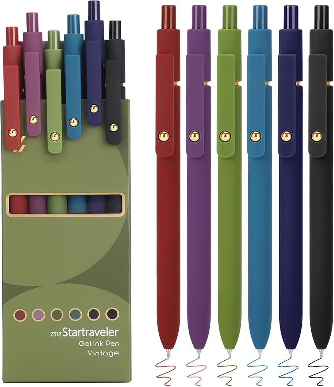 FIOVER Colored Pens, 6 Pack Colorful Gel Pens, Quick-Dry 0.7mm Medium Point for Journaling, Note Taking, Doodling, Aesthetic Office School Supplies, Gifts for Women Men(6PCS Vintage Colorful)