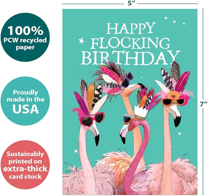 Tree-Free Greetings - Birthday Card - Artful Designs - 1 Card + Matching Envelope - Made in USA - 100% Recycled Paper - 5 x 7 - Flocking Birthday (GO61234)