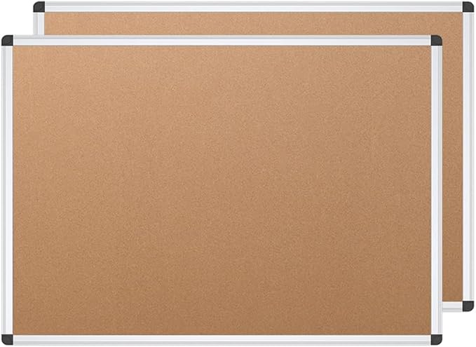 VIZ-PRO Cork Notice Board, 36 X 24 Inches, Pack of 2, Silver Aluminium Frame