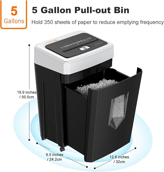 Bonsaii 15-Sheet Office Paper Shredder, 40 Mins Heavy Duty Shredder for Home Office, Crosscut Shreder with Anti-Jam System & P-4 High Security Supports CD/Credit Cards/Staple,5 Gal Pullout Bin C169-B