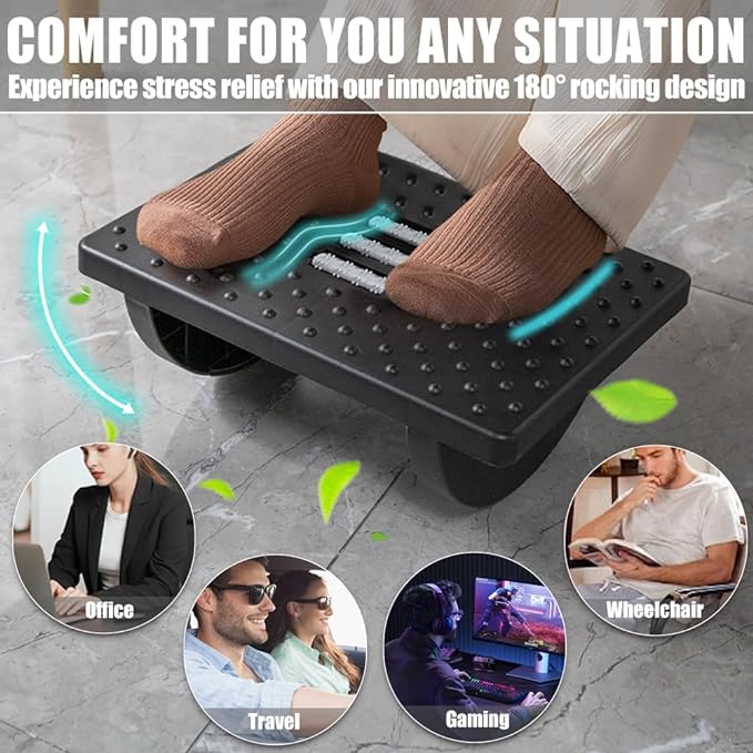 Foot Rest for Under Desk at Work - Ergonomic Foot Stools for Under Office Desk - Rocking Footrest with Roller Massager - Leg Rest for Chair, Computer Gaming - Promote Leg Circulation