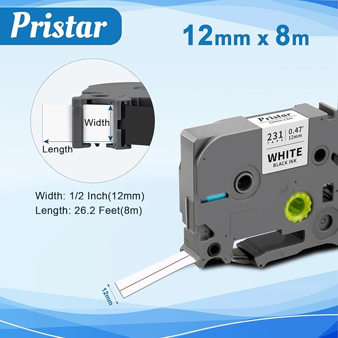 50x Replace for Brother 12mm 0.47 Laminated White TZ Tape, P Touch Label Tape Compatible with Brother Label Maker PTouch PTH210 PTD220 PTH110 PT-1280 PT-1880, Black on White, 1/2 Inch x 26.2 Feet