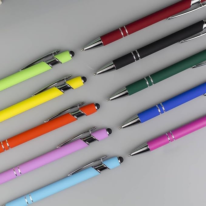 Green Ballpoint Pens with Black Ink, 2-in-1 Stylus Tip, 1.0mm Medium Point, Matte Metal Barrel – 10-Pack for Office or School