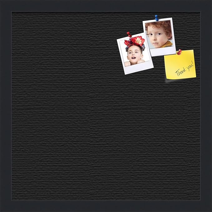 PinPix pin Cork Bulletin Board Made from Canvas, Classic Black Pattern 16 x 16 Inches (Completed Size) and Framed in Satin Black (PinPix-622)