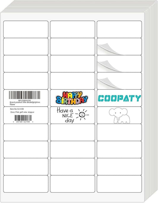 Coopaty 1" X 2-5/8" inch Shipping Labels, 30 Up FBA Barcode Address Mailing Labels White Blank for Laser Inkjet Printer (2000 Sheets, 60000 Labels)