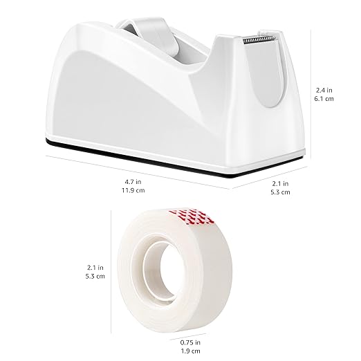 Amazon Basics Tape with Dispenser, 1" Core, Clear, 3/4" x 1300"(36 yds), 16 Count (Pack of 16), 256 Rolls