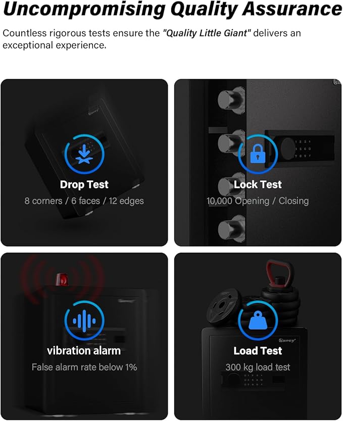 Kavey 2.0 Cub Biometric Safe Box, Fingerprint Safe with Backlit Touch Screen Keypad and Dual Alarm System, Money Safe With Mute Function and LED Light