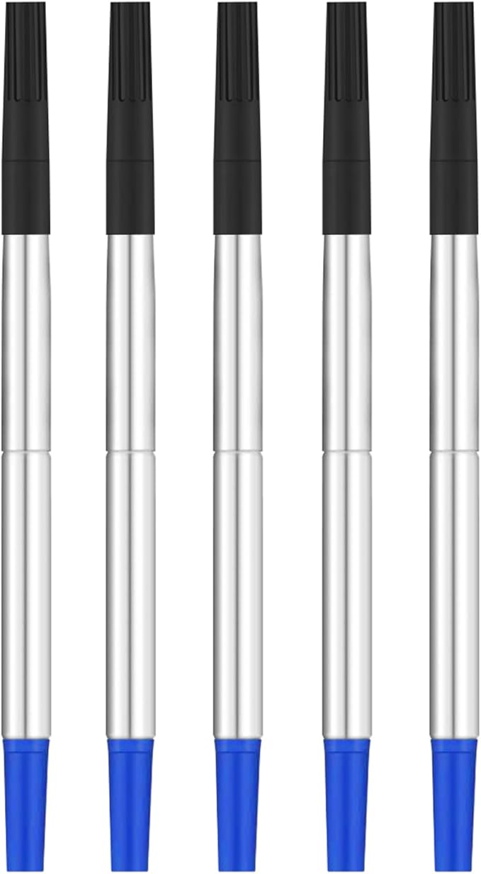 DunBong Quink Ink Rollerball, Compatible with Parker Rollerball Pens, 0.5mm Fine Point, Blue Ink Refill Pack of 5, Replaceable Gel Ink Pen Refills, Smooth Writing (Blue-0.5mm)