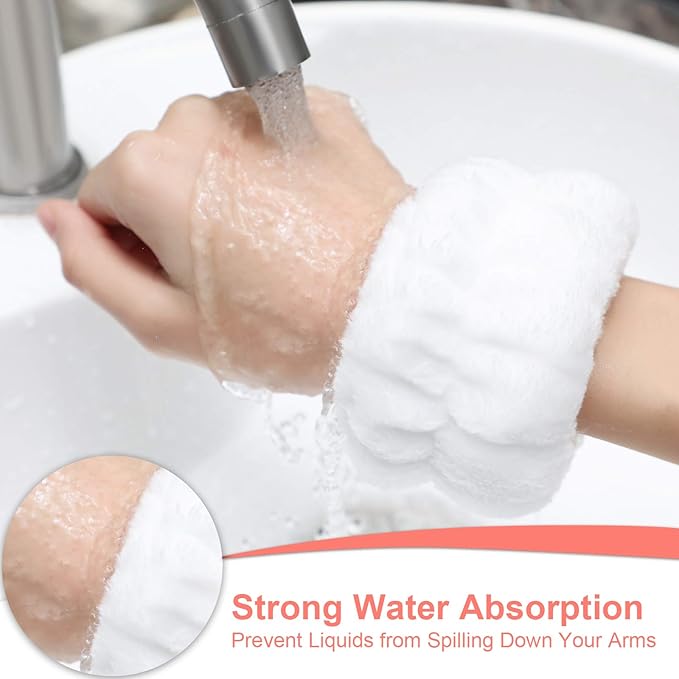 Chuangdi 4 Pairs Wrist Bands for Washing Face Wrist Spa Microfiber Wash Towel Band Scrunchies Absorbent Wristbands Sweatband for Women Prevent Liquid from Spilling