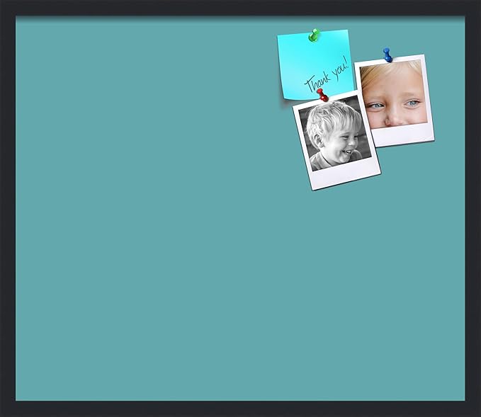 PinPix 28x24 Inch Cork Bulletin Board. This Decorative Framed Pin Board Comes with Aqua Pastel Design and a Satin Black Frame. Ideal for Home Office Decor or Message Board (PinPix-1806)
