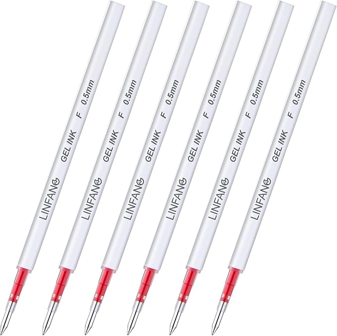 Red Gel Pens Refills, 6 Pack Retractable Gel Ink Pen Refills, Fine Point 0.5mm Tip Smooth Writing Quick Dry Gel Pen Refills for Journaling School Office Supplies (6 Red)