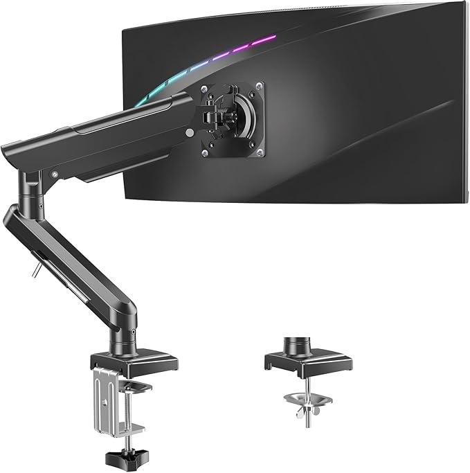 Single Monitor Desk Mount, 13-32 inch Adjustable Gas Spring Monitor Arm, Computer Monitor Stand Holder with Clamp and Grommet Base, Fits 4.4 to 22lbs Screens, VESA Mount Bracket, Black, Freelift Pro