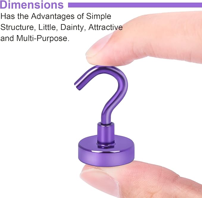 DIYMAG Magnetic Hooks, 30Lbs Strong Heavy Duty Cruise Magnet S-Hooks for Classroom, Fridge, Kitchen etc, (6 Pack-Purple)